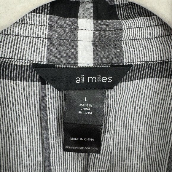 Ali Miles Top Women’s large L black plaid oversized  blouse shirt workwear - Picture 2 of 6